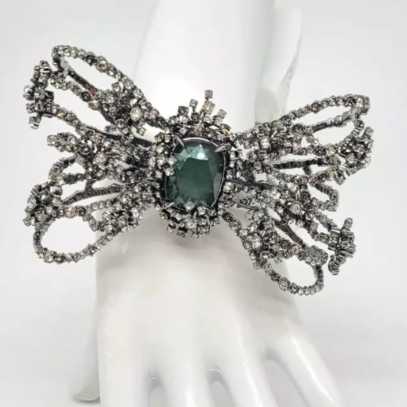 Alexis Bittar Punk Royale Green Quartz Diamond Swarovski Crystal Bow Cuff Bangle